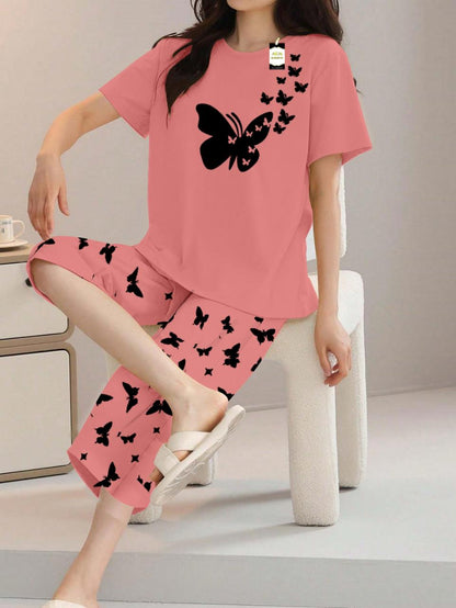 Printed Half-Sleeved Vest For Leisure Home Wear Female Sleepwear Night Dress