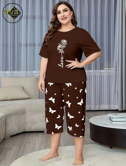 Printed Half-Sleeved Vest For Leisure Home Wear Female Sleepwear Night Dress