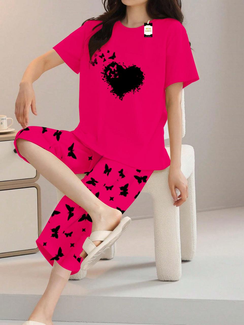 Printed Half-Sleeved Vest For Leisure Home Wear Female Sleepwear Night Dress