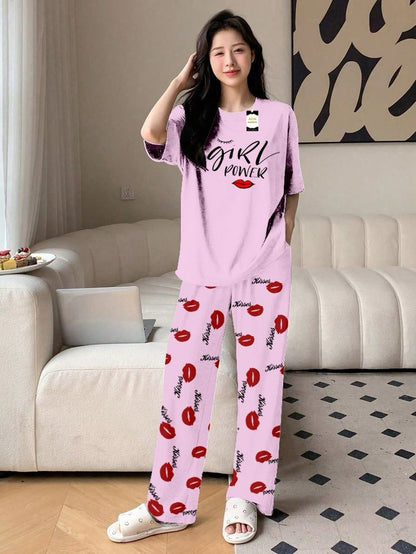 Stylish Sleepwear Set for a Cozy Night's Rest Wear With Multi Printed Set