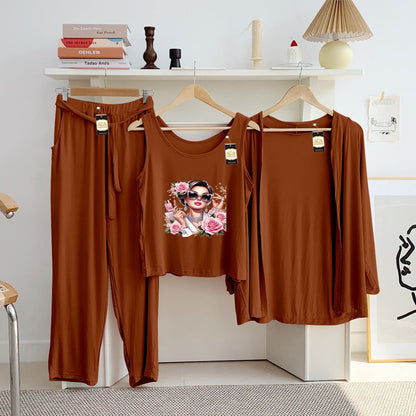 LADIES NIGHT SUIT

3 Pieces Inner Gawn + Trouser