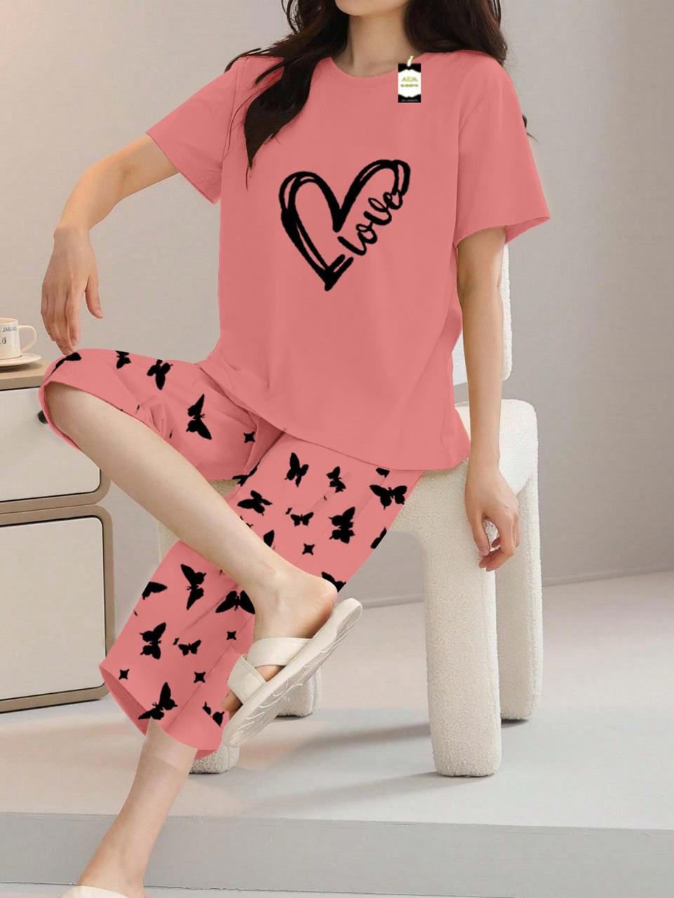 Printed Half-Sleeved Vest For Leisure Home Wear Female Sleepwear Night Dress