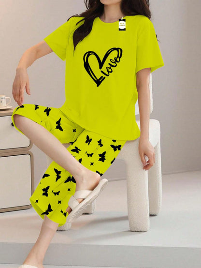Printed Half-Sleeved Vest For Leisure Home Wear Female Sleepwear Night Dress