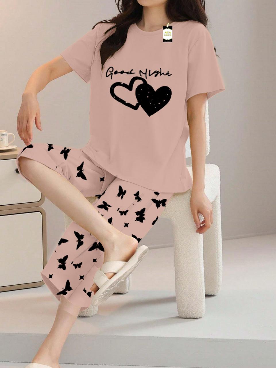 Printed Half-Sleeved Vest For Leisure Home Wear Female Sleepwear Night Dress