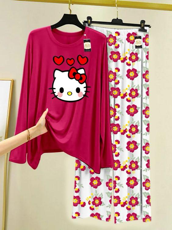 Stylish Sleepwear Set for a Cozy Night's Rest Wear With Multi Printed Set