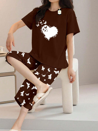 Printed Half-Sleeved Vest For Leisure Home Wear Female Sleepwear Night Dress