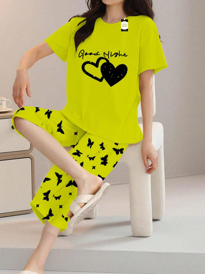 Printed Half-Sleeved Vest For Leisure Home Wear Female Sleepwear Night Dress