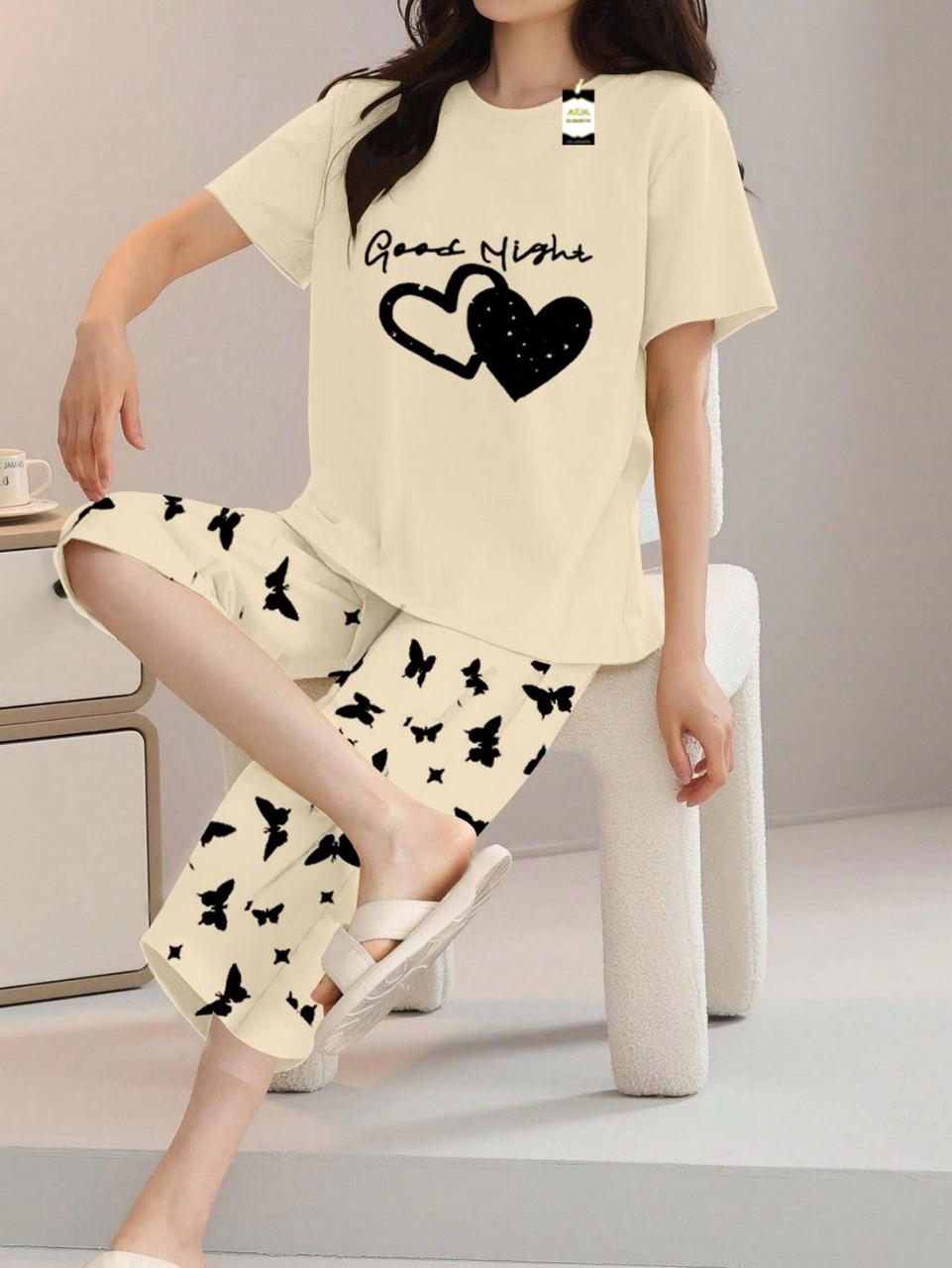 Printed Half-Sleeved Vest For Leisure Home Wear Female Sleepwear Night Dress